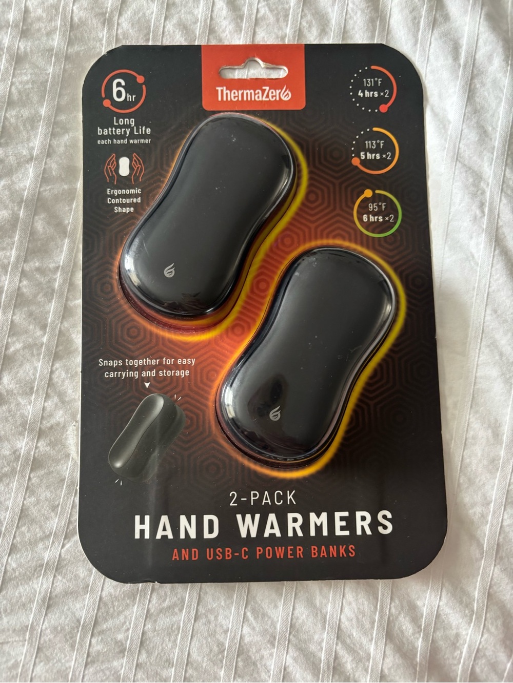 Black 2-Pack Rechargeable Hand Warmers with USB-C Power Bank